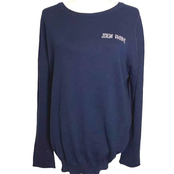 Fauxgerty Sweaters - Fauxgerty Zen Mode Sweater Womens OS Blue‎ Go-To Pullover Sustainable Navy Blue